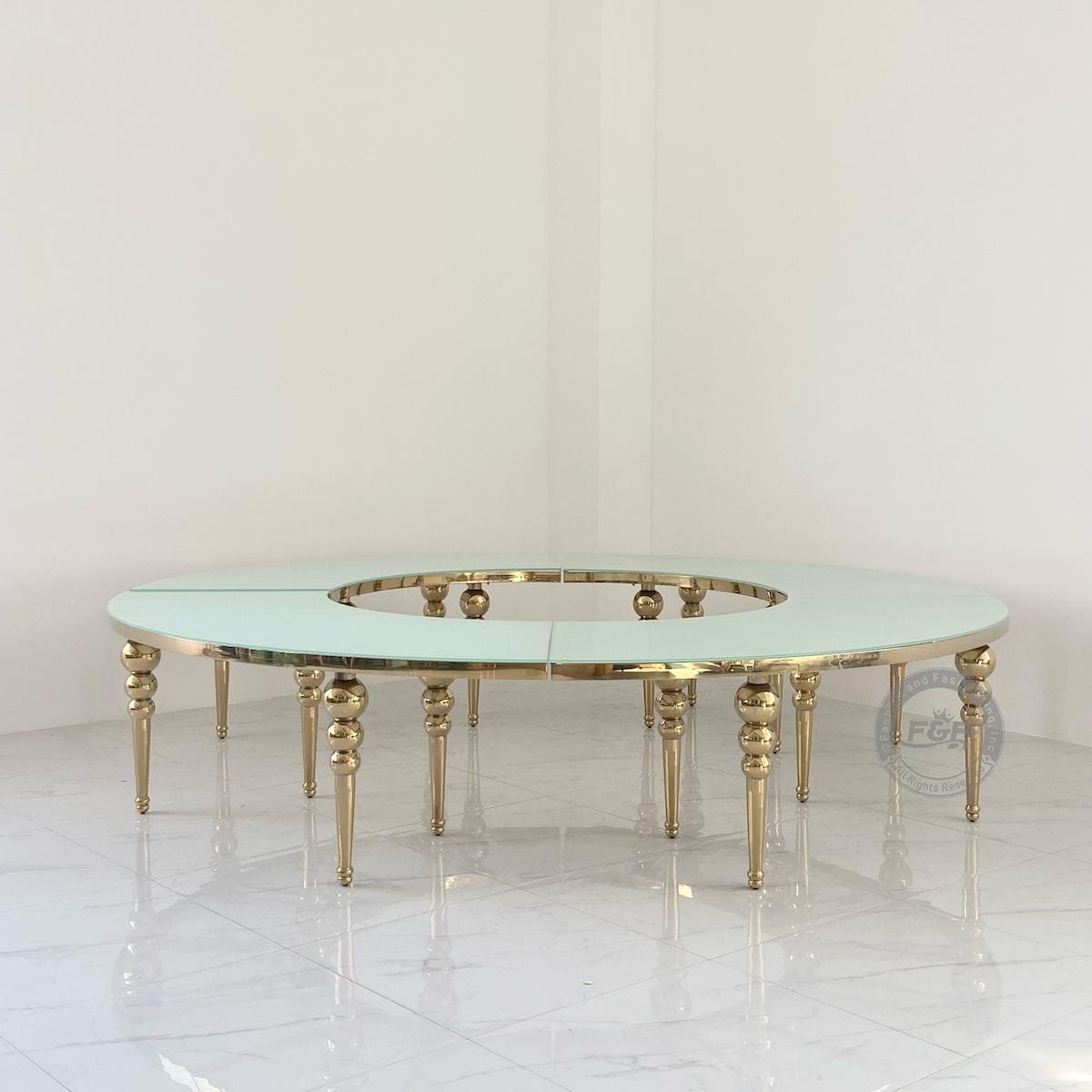 US seller! 11 FT x 2.5 FT Gold Arc Shape Table With Glass Top S Shape Party Tables
