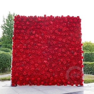 US SELLER!40% OFF!3D Fabric Red Artificial Flower Wall Rolling Up Curtain Flower Wall,Rose Backdrop With Storage Bag