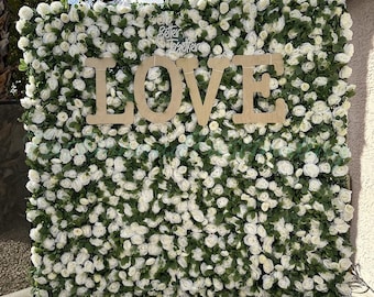 White | 12 PCs 3D Fabric Artificial Flower Panels,Floral Backdrop,Wedding Backdrop,Rose Backdrop