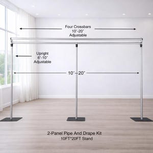 Adjustable Pipe and Drape Backdrop Stand Kit 10x10 / 10x20 FT | Wedding Backdrop Frame | Heavy Duty Aluminum Event Curtain Stand image 3