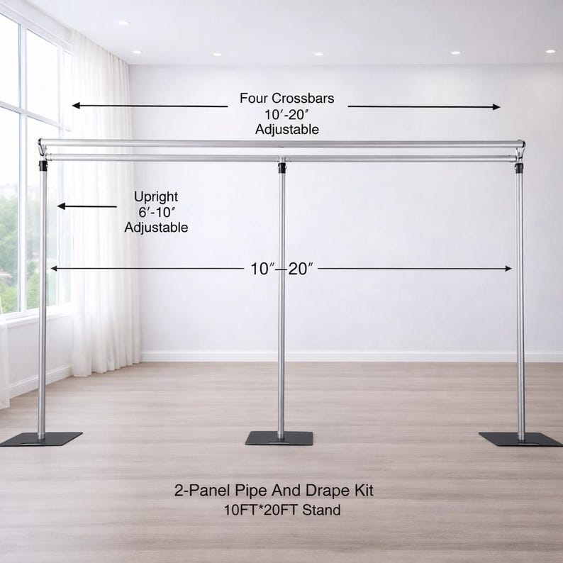 Adjustable Pipe and Drape Backdrop Stand Kit 10x10 / 10x20 FT | Wedding Backdrop Frame | Heavy Duty Aluminum Event Curtain Stand image 3