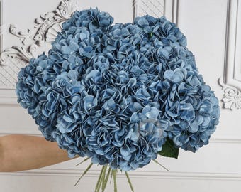 Dusty Blue Artificial Hydrangea Flowers – Real Touch Silk Stems for Wedding Decor