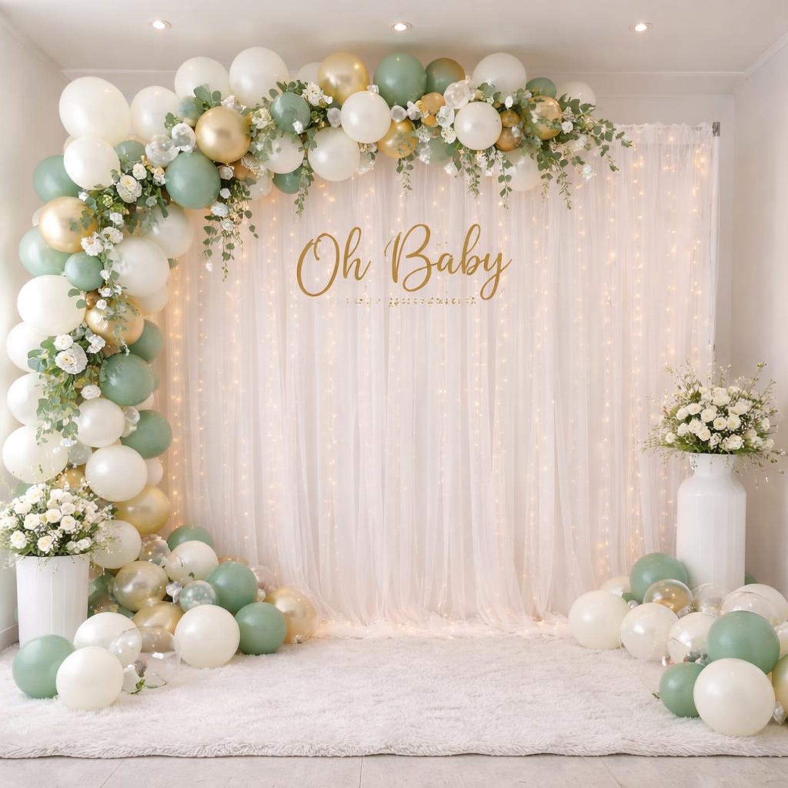 10FT Gold Sequin Yarn Backdrop Curtain With Lights, Pearlescent Satin ...
