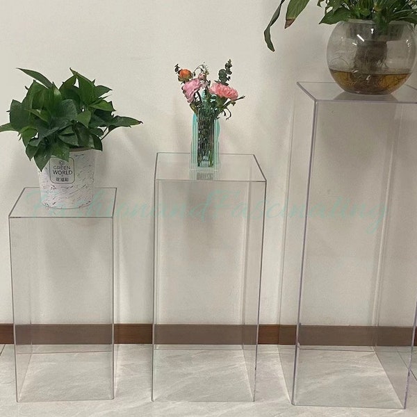 3PCs of Clear Square Cylinder Pedestal Stand,Wedding pillars,Wedding Backdrop