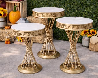 Gold Twist Pedestal Stands Set, Wedding Cake Display Table, Acrylic Metal Decor