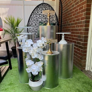 FINALSALE!!!Set of 5 Metallic Fabric Cylinder Covers | Pedestal & Column Covers