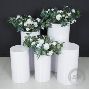 5pcs of Metal Cylinder Stands,White Pedestal With Storage Bag