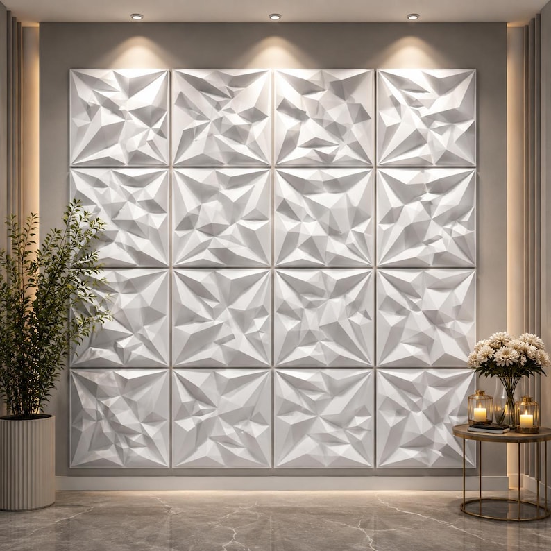 PVC 3D White Diamond Wall Panels – 25pcs Modular Geometric Backdrop for Events image 1