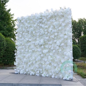 Amerikaanse verkoper | 8 x 8 ft witte oproldisplay van gipskruid | Draagbaar 5D luxe botanisch paneel voor instelling van huwelijksceremonie