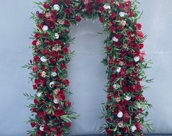 BigSale!! Lowest Price!!! 5Ft*8Ft | Open Wall Arched Frame Wedding Backdrop Stand,【Red】Flower Arrangement Set Artificial Flower Row