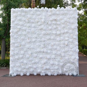 US SELLER!40% OFF! 8Ft*8Ft 3D Fabric White Artificial Flower Wall Rolling Up Curtain Flower Wall,Floral Wedding Backdrop with Storage Bag