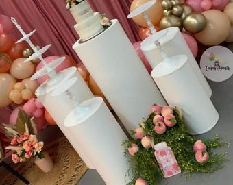 5PCs of Metal Cylinder Stands,White Pedestal Cake Stands