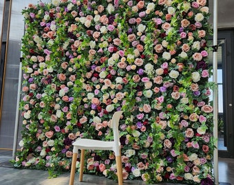 MIX｜8*8Ft 5D tela pared de flores artificiales cortina enrollable pared de flores, telón de fondo floral, telón de fondo de boda, telón de fondo de rosa