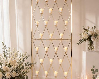 Gold Grid Candle Wall Wedding Arch Backdrop Stand – Rectangle Metal Frame for Events