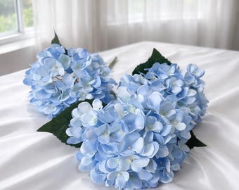 Blue Artificial Hydrangea Flowers 13.8" – Real Touch Hydrangea Stems for Wedding Decor, Bouquets, Centerpieces