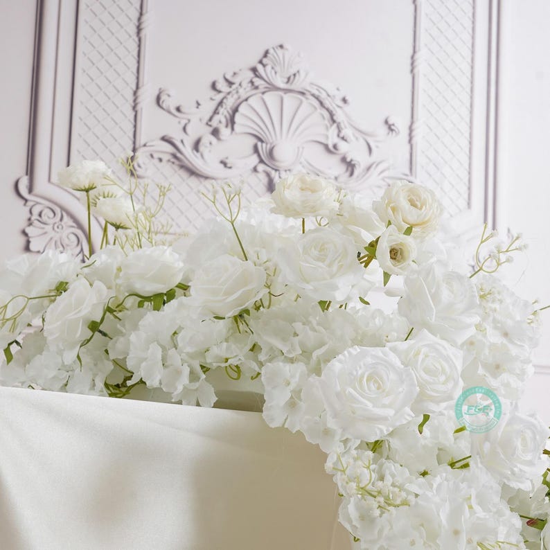 White Silk Flower Garland | Romantic Wedding Table Runner, Backdrop ...