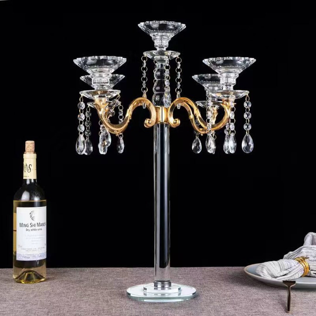 2 Pack 25.6 Tall Crystal Candle Holder With 5 Gold Etsy