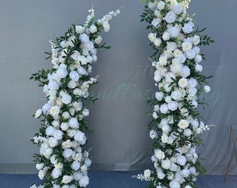 6Ft*7Ft Horns Wedding Arch +Artificial Rose Flower Row【White】