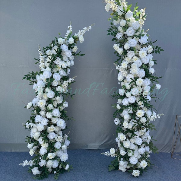 6Ft*7Ft Horns Wedding Arch +Artificial Rose Flower Row【White】