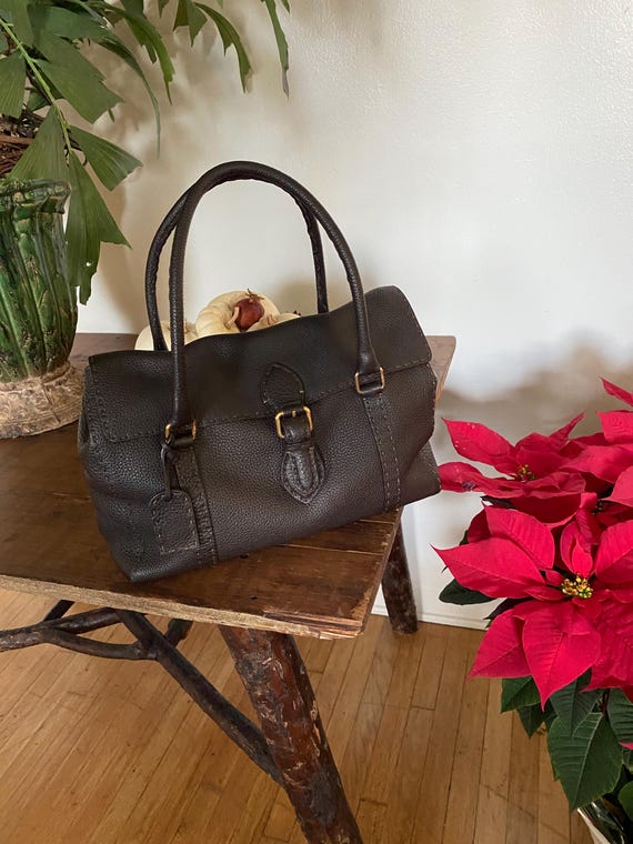 【FENDI★VINTAGE】 SELLERIA ショルダーバッグ 8BT093 Fendi Brown Leather Satchel Bag ~ Designer Handbag ~ Linda