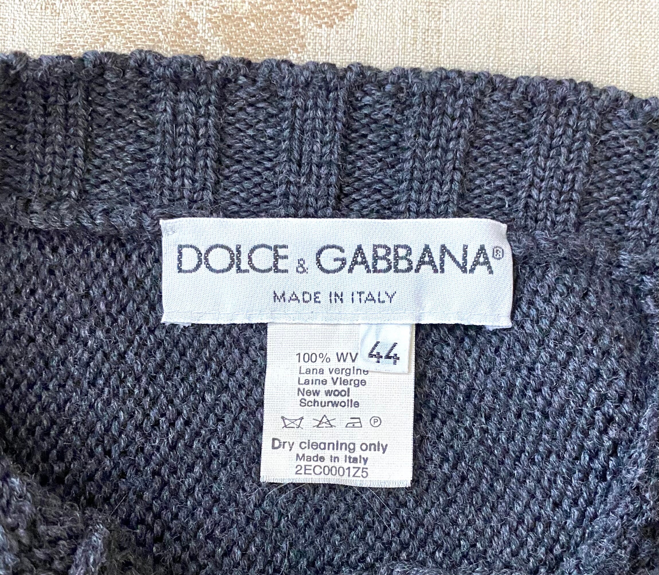 Dolce & Gabbana ~ Charcoal Gray Crop Sweater ~ Plunge Back ~ Elbow 