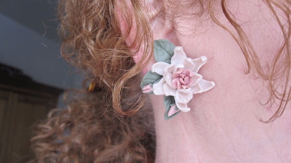 Pink Flower Earrings ~ Vintage Porcelain ~ Magica… - image 1