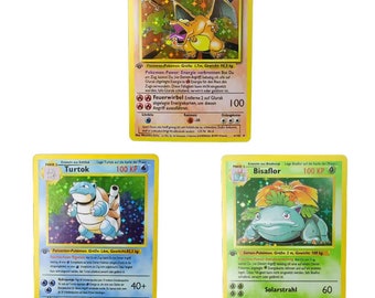 Charizard, Turtok e Bisaflor Trio Set Proxy 1a edizione Set base autoprodotto dalla Germania