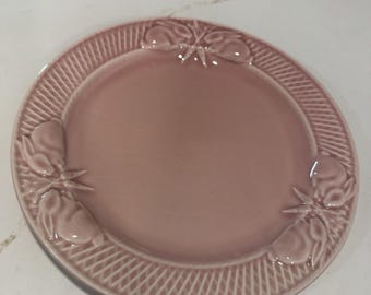 Bordallo Pinheiro Plato de ensalada de conejo y zanahoria rosa 8.25" VTG Raro