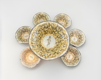 Vintage Planters Mr. Peanut Tin Metal Snack Nut Dish Bowl Set of 7 Party Home