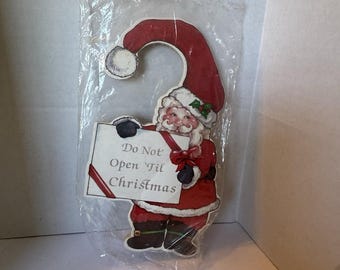 Vintage 1988 Christmas Door Hanger Wood Santa Do Not Open Til Christmas By Dakin