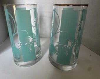 2 Vintage Bartlett Collin’s Aqua Tumblers From 1950’s 7” Tall Great Condition 2