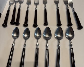 Vintage Oxford Hall Fashion Wear Stainless Flatware Brown Handle 22 PC MCM Japan