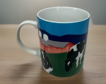 Taza de café vintage de 1987 de Ben & Jerry’s con diseño de Woody Jackson, granja de vacas de Vermont (Arte popular)