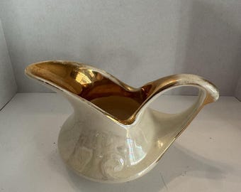 Teiera/lattiera vintage MCM Homer Laughlin in porcellana fine 22 carati con finitura iridescente color oro perla.