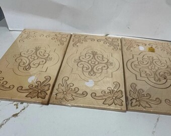 Rare VTG Set Of 3 Carved Wood Panels produced by Thim Corporation Sealed