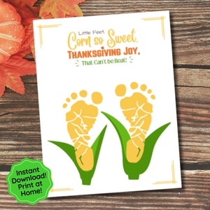 Sweet Corn Footprint Handprint Craft, Thanksgiving Craft for Toddlers, Fall Craft for Kids, Preschool Craft, Printable Baby Memory Keepsake