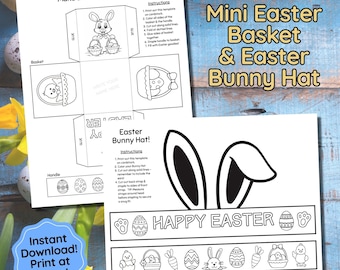 Manualidad de Pascua para niños, recuerdo de fiesta de Pascua, actividad preescolar, canasta de Pascua, gorro con orejas de conejo de Pascua, actividad de Pascua para el aula para niños pequeños