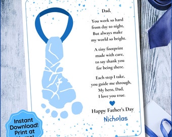 Father's Day Footprint Craft Printable, Fathers Day Poem Keepsake Gift to Dad From Kids, Preschool Daycare Toddler Activity Instant Download