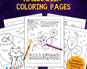 Halloween Coloring Pages, Halloween Activity for Kids, Coloring Pages Printable, Halloween Party Activity, Kids Halloween Coloring Sheets