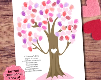 Saint Valentin empreinte de main art empreinte digitale art souvenir, activité de maternelle d'âge préscolaire pour tout-petits, cadeau des enfants imprimable, poème de la Saint-Valentin