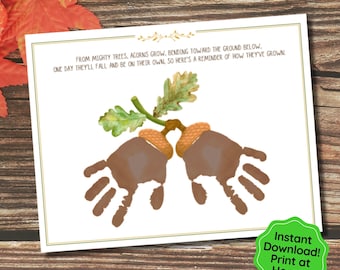 Fall Handprint Craft, Thanksgiving Art for Toddlers, Kids Crafts Fall, Thanksgiving Keepsake, Preschool Craft, Thanksgiving Craft, Acorn Art