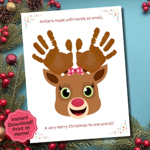 Christmas Handprint Art, Reindeer Handprint Craft Daycare Activity, Toddler Activity, Preschool Craft, Baby Kids Printable Craft Keepsake