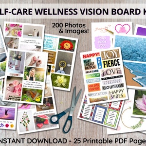 Kit de tablero de visión, tablero de estado de ánimo, fotos imprimibles de alta calidad, kit de manifestación, palabras inspiradoras, desarrollo personal, atención plena, paz