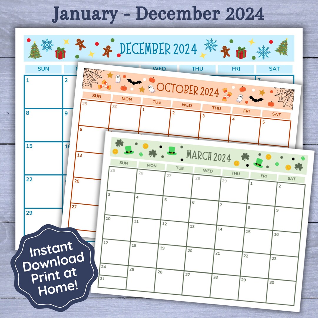 2024 Calendar, Decorative Printable Calendar, New Years Resolution ...