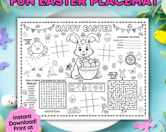 Easter Placemats for Kids, Easter Coloring, Easter Activity Sheet, Easter Games, Classroom Activity, Kids Table Game Mat, Easter Dinner Mat
