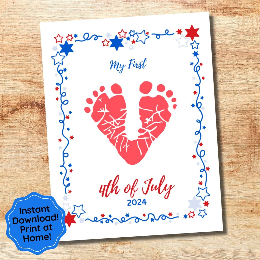 4th of July Baby Footprint Art, Printable Keepsake, Baby's First 4th of