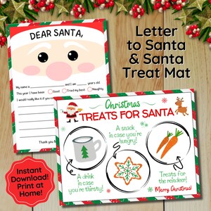 Weihnachtswunschliste Kinder Brief an Weihnachtsmann, Weihnachtsbrief, Weihnachtsmann-Platzset, Weihnachtsmann-Cookie-Tischset, Kekse und Milch-Weihnachtsmanntablett Digitaler Download