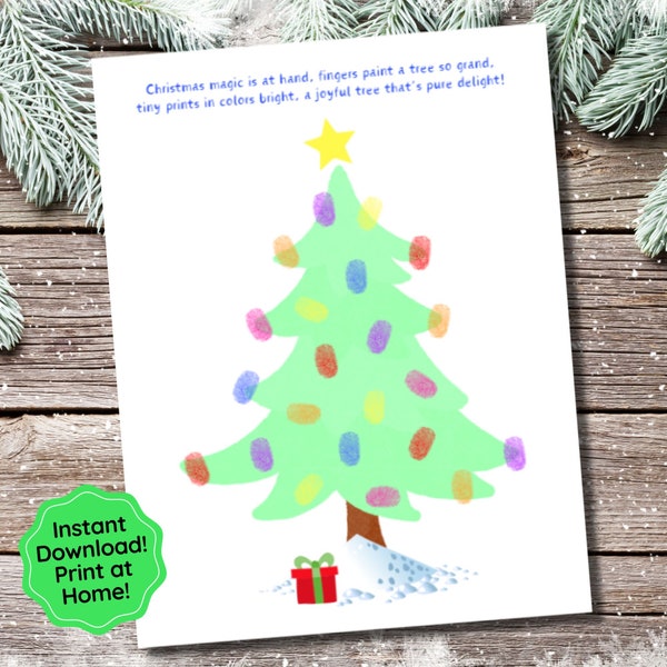 Christmas Fingerprint Art, Fingerprint Tree Activity for Toddlers, Preschool Crafts, Xmas Printable Keepsake, Kids Christmas Holiday Craft