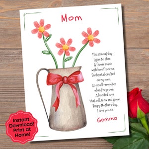 Mothers Day Handprint Craft for Toddlers, Mothers Day Craft, Mom Poem, Preschool Fingerprint Craft, Toddler Keepsake Gift for Mom Printable