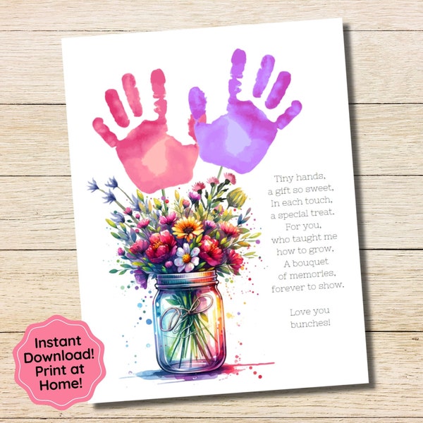 Mothers Day Handprint Art, Handprint Bouquet, Handprint Flowers Toddler Craft, Preschool Activity, Mothers Day Gift from Kids, Gift for Mom